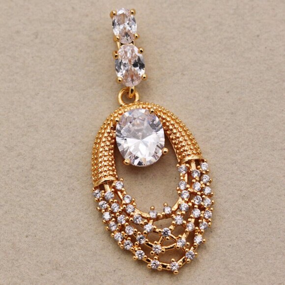 18K Yellow Gold Filled Geometric Modern Oval Diamond Zircon Pendant Party Gift - Picture 2 of 4